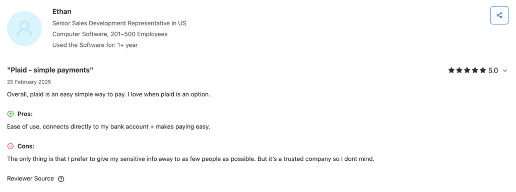 Positive review about Plaid