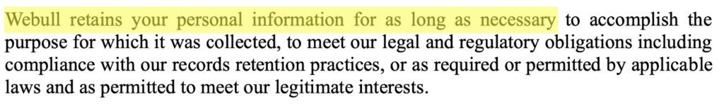 Webull data retention 