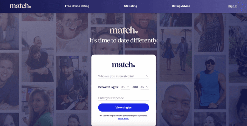 Match.com homepage