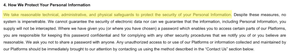 Arcadia privacy policy 'How We Protect Your Personal Information' section 