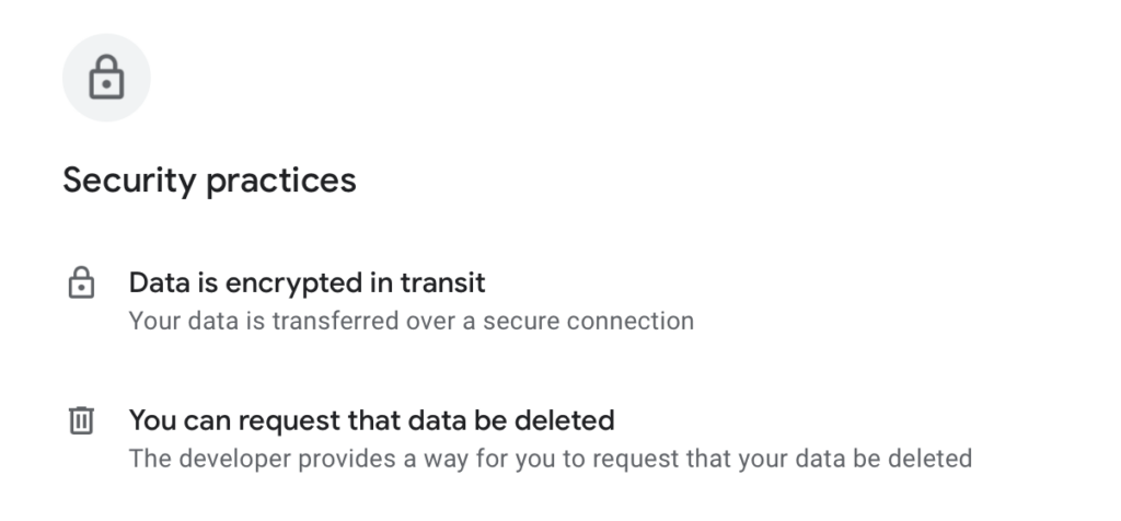 Commense security practices section on the app's Google Play page