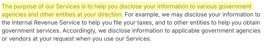 Gov+ data disclosure to government agencies 