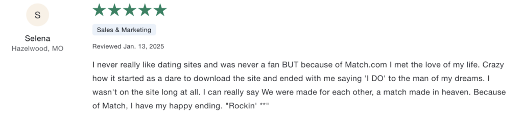 Positive Match.com review 