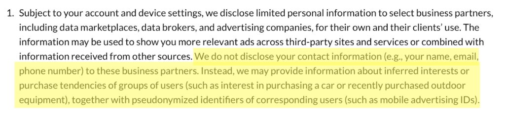 OfferUp contact information disclosure as per its privacy policy