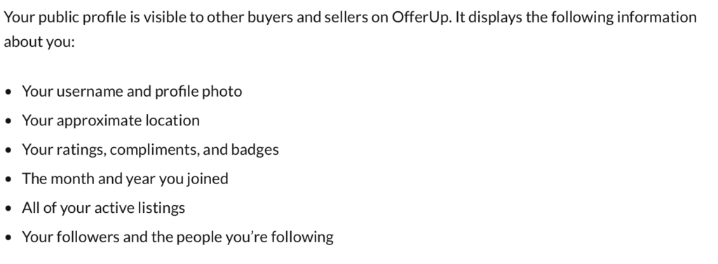 OfferUp public profiles may be visible