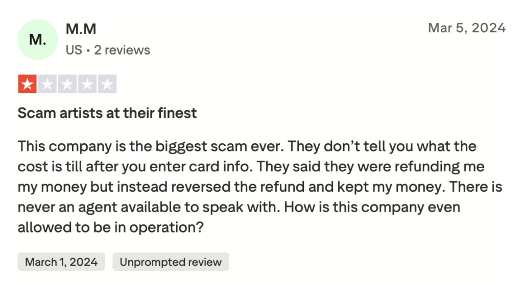 Negative Trustpilot review of Rapid Address Change