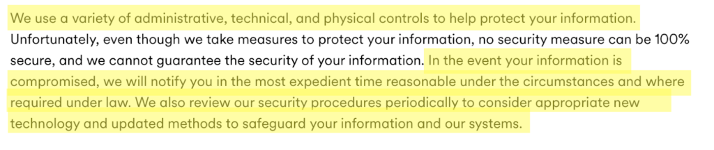 Vivint privacy policy 'Security' section 