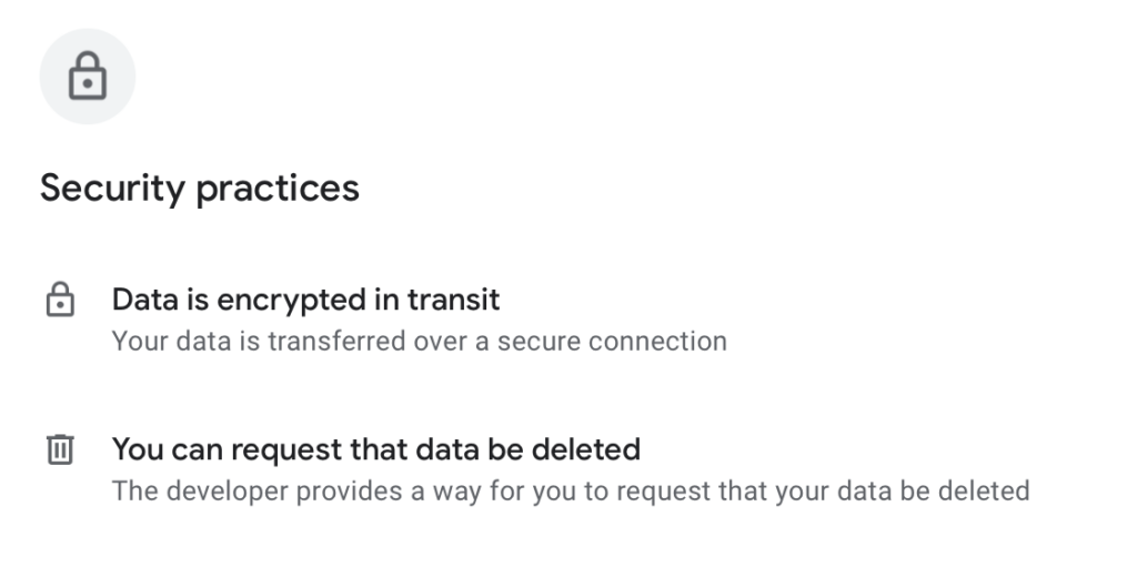 Yoga Go security practices as per its Google Play page 