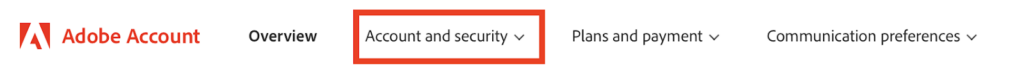 Adobe "Account and security" link