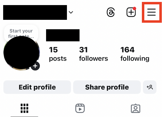 Instagram three horizontal lines 