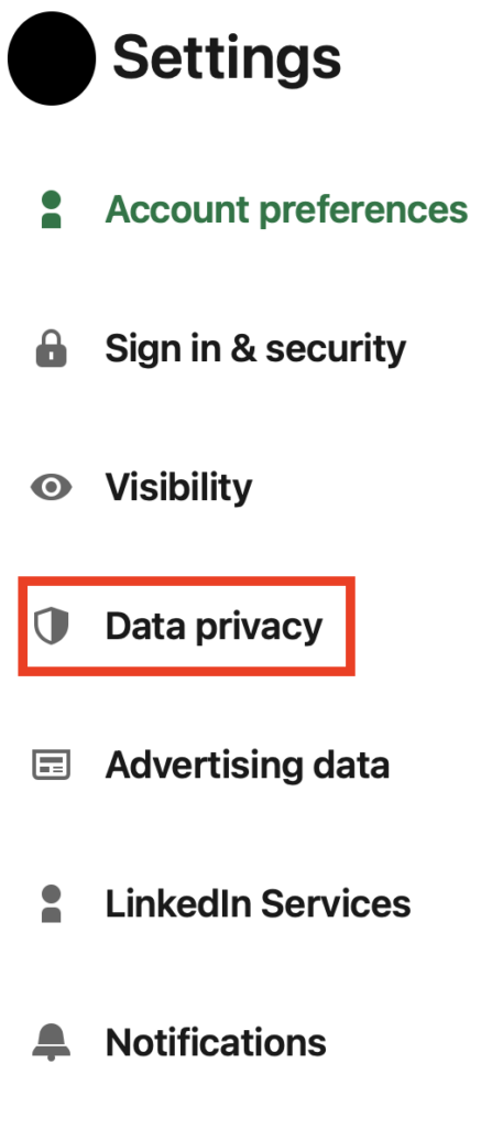 LinkedIn "Data privacy" link