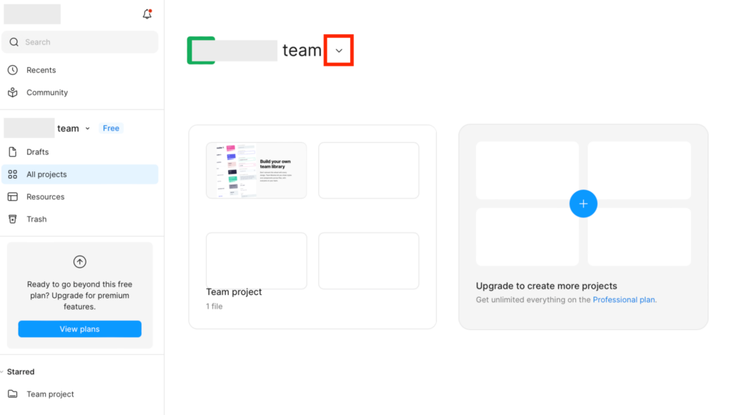 Figma downward arrow icon next to your team's name