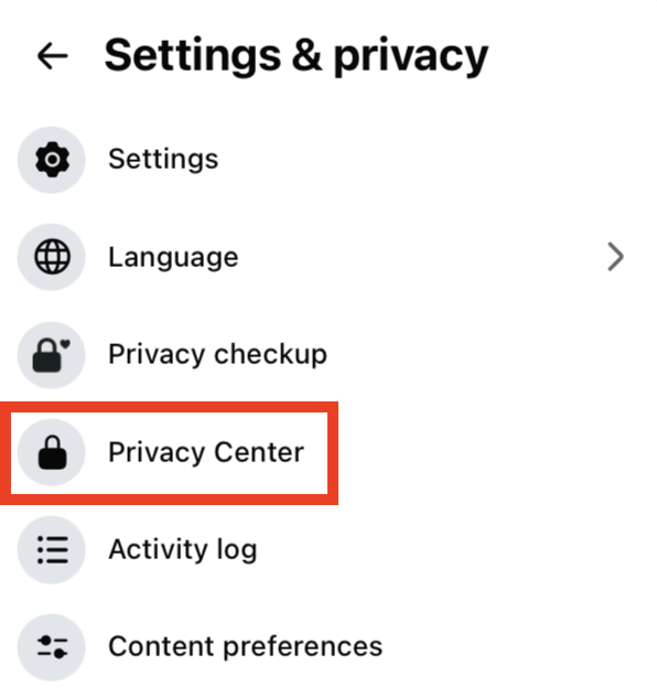 Facebook "Privacy Center" link