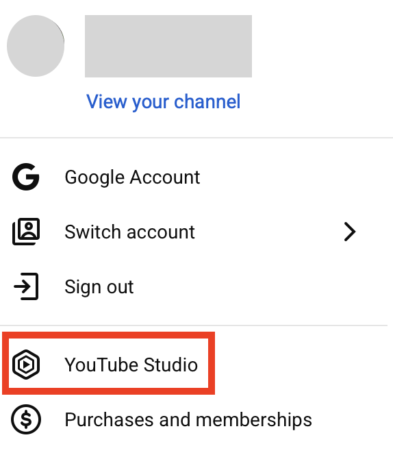 "YouTube Studio" link