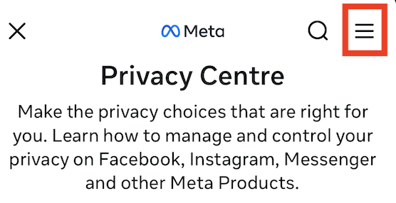 Instagram Privacy Centre three horizontal lines 