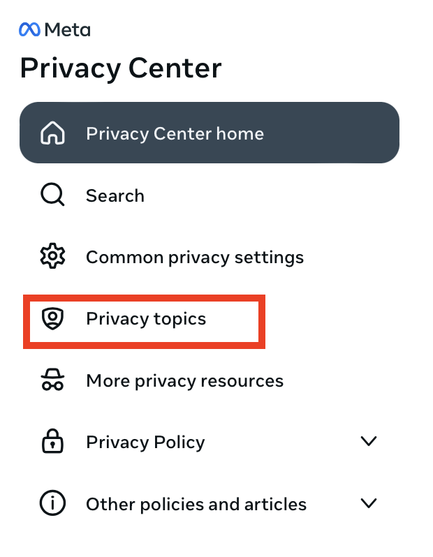 Facebook "Privacy topics" link