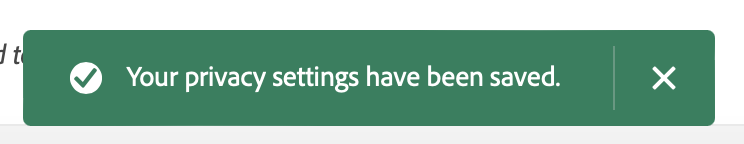 Adobe "Your privacy settings have been saved."