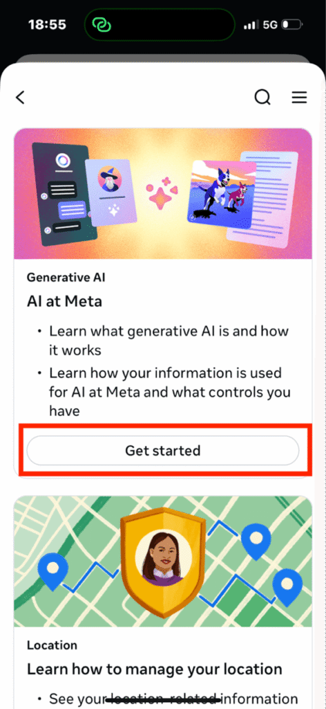 Instagram AI at Meta "Get started" button 