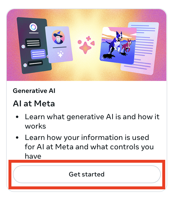 Facebook "Get started" button under 'AI at Meta'