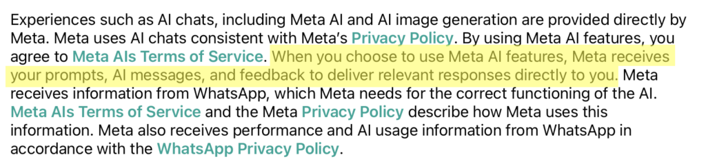 What happens when you use Meta AI through WhatsApp