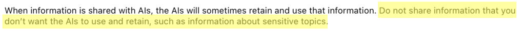 Meta warning not to share information with its AIs that you don't want the AIs to use and retain