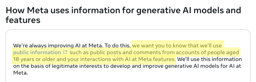 How Meta uses information for generative AI models and features