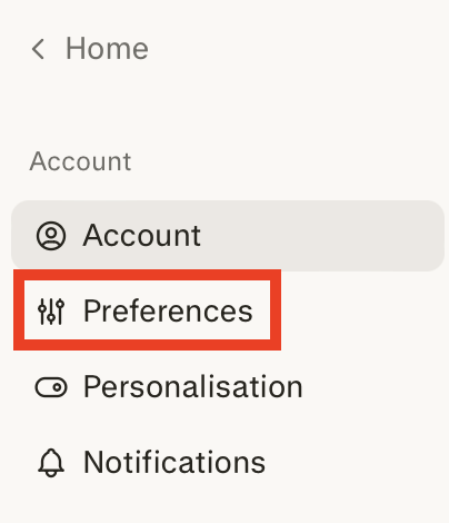 Perplexity "Preferences" link
