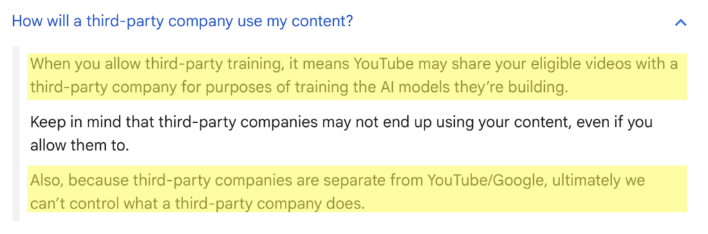 How will a third-party company use my content? 