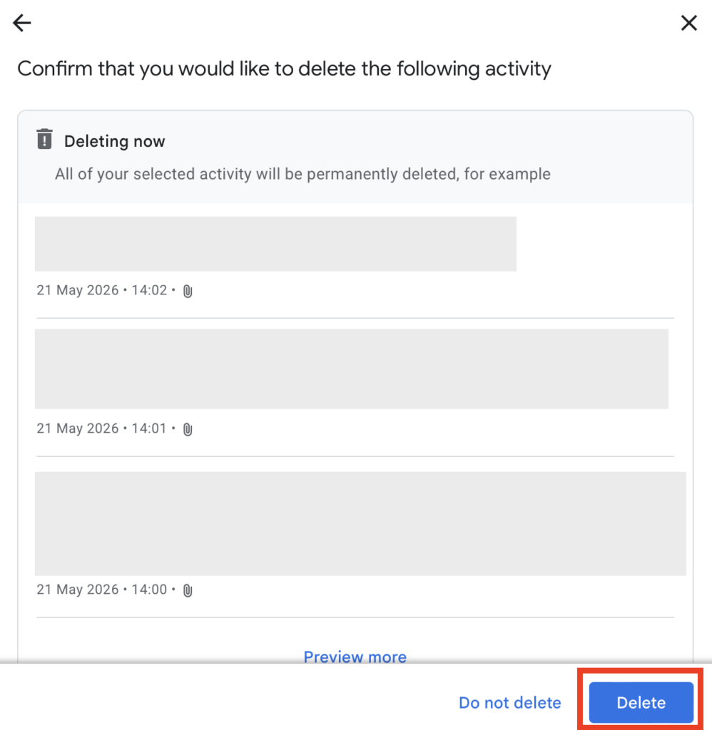Gemini Keep activity "Delete" button 