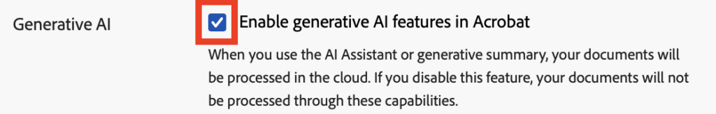 "Enable generative AI features in Acrobat" setting 