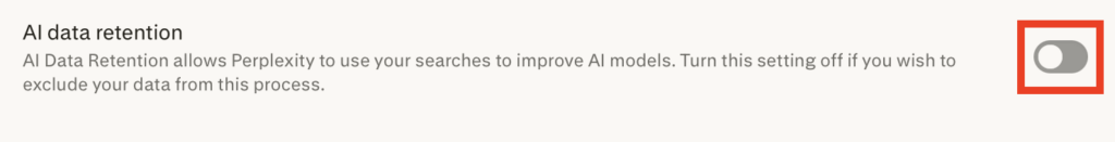 Perplexity "AI data retention" toggle