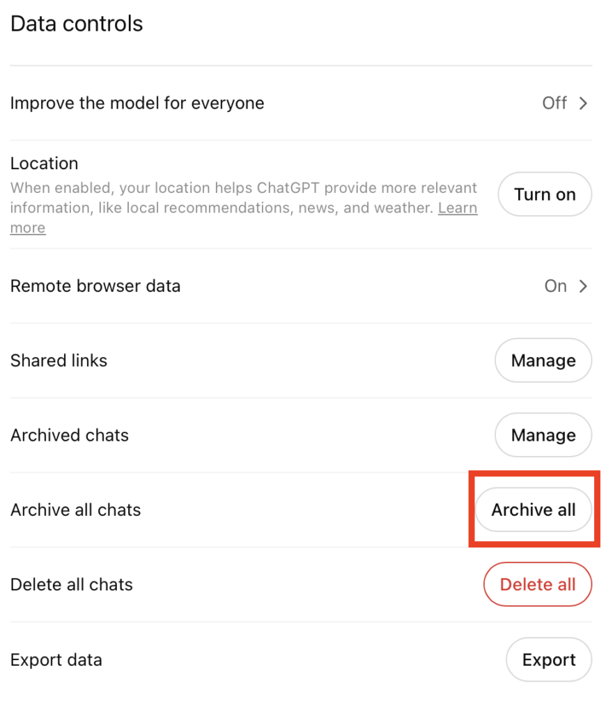 Archive all ChatGPT chats