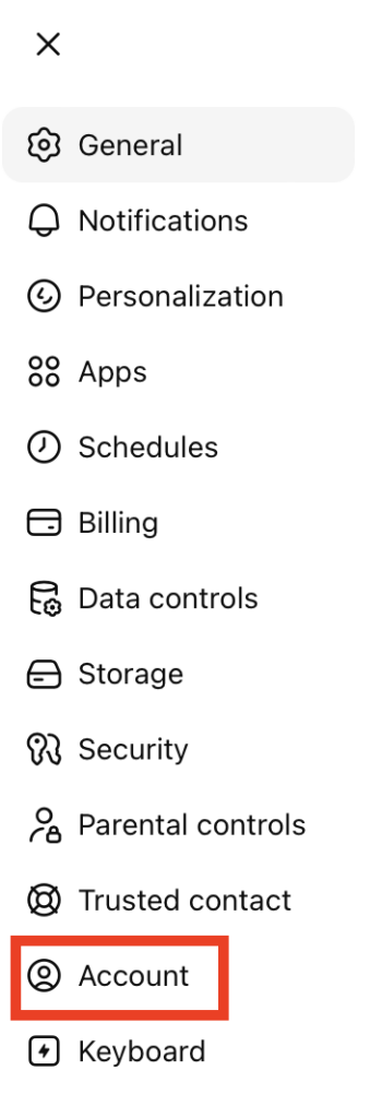 ChatGPT "Account" setting