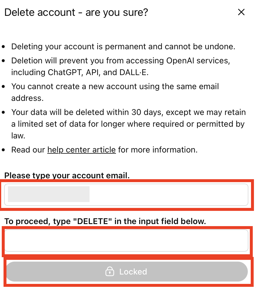 ChatGPT account deletion process