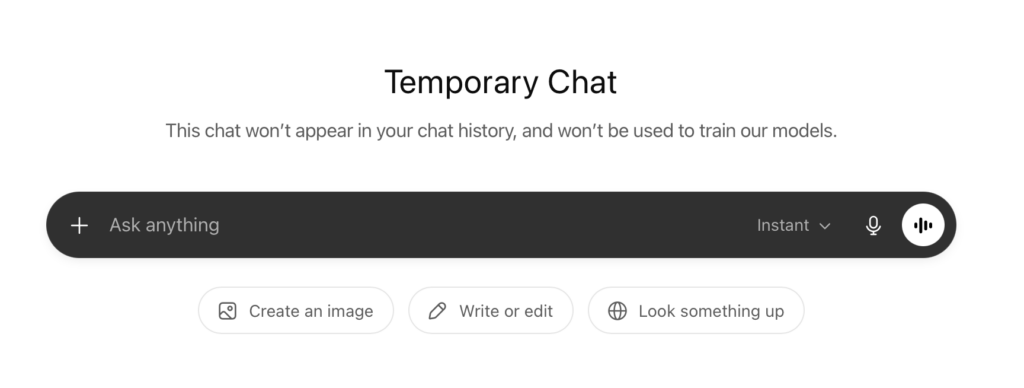 ChatGPT 'Temporary Chat' mode
