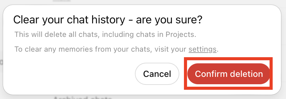 Confirm deletion of your chat history