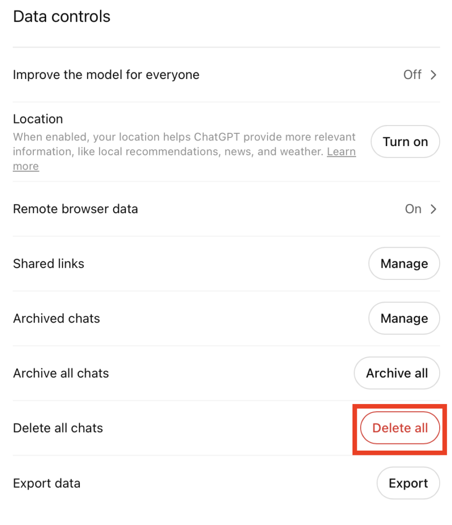 Delete all ChatGPT chats