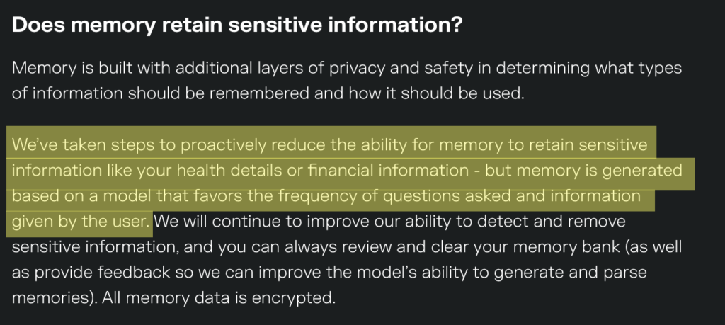 Does memory retain sensitive information?