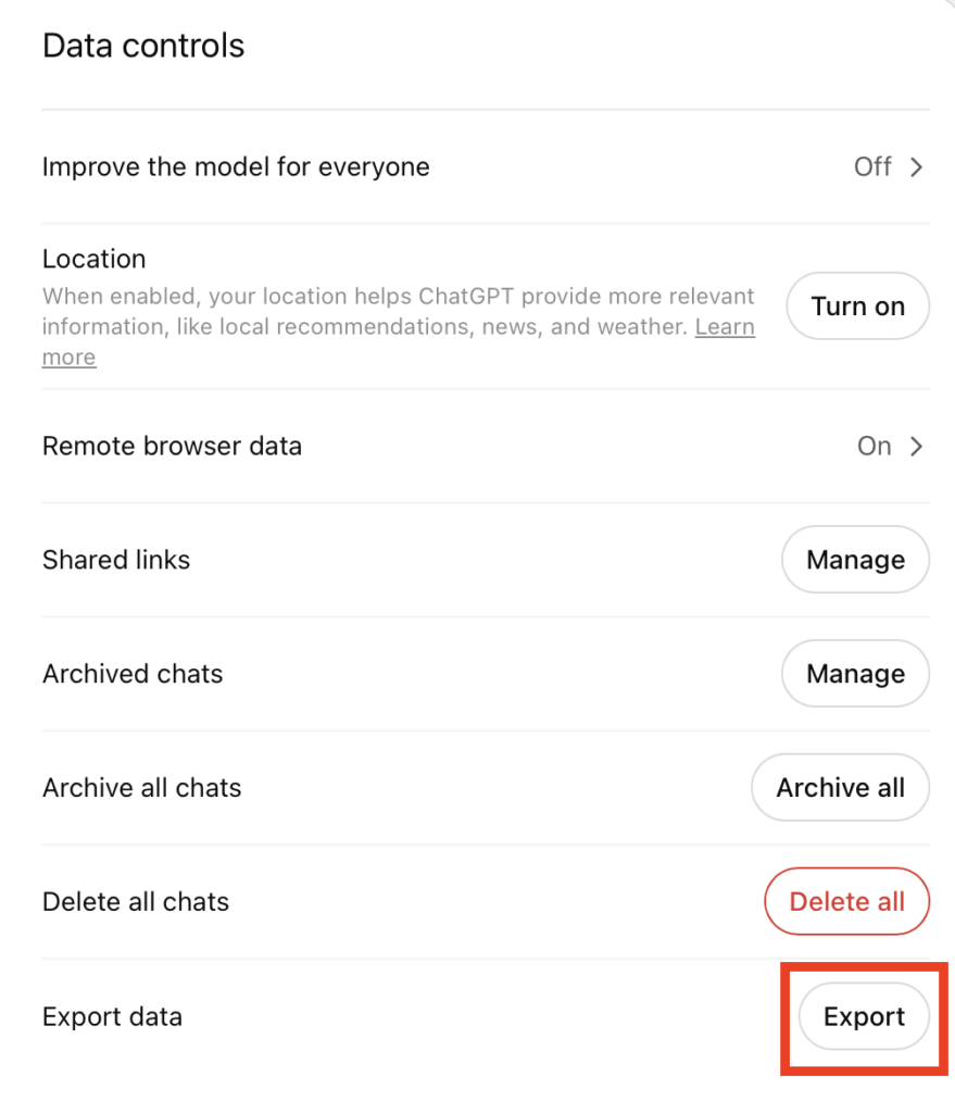 Export ChatGPT data