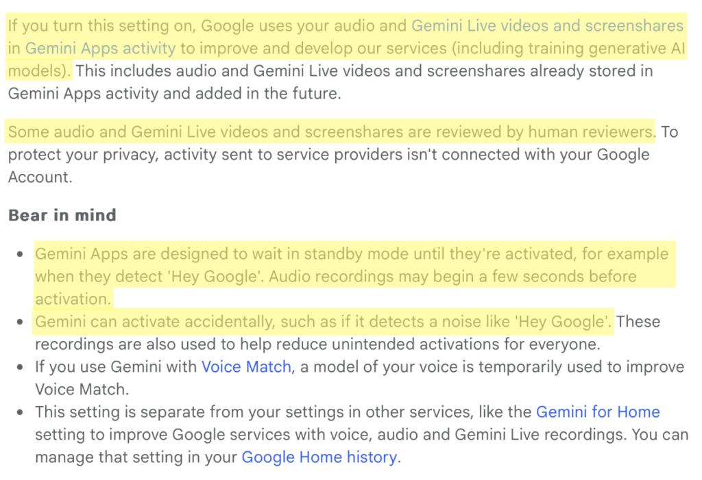 Information about the audio, video and screenshares setting that allows Google to train on your data