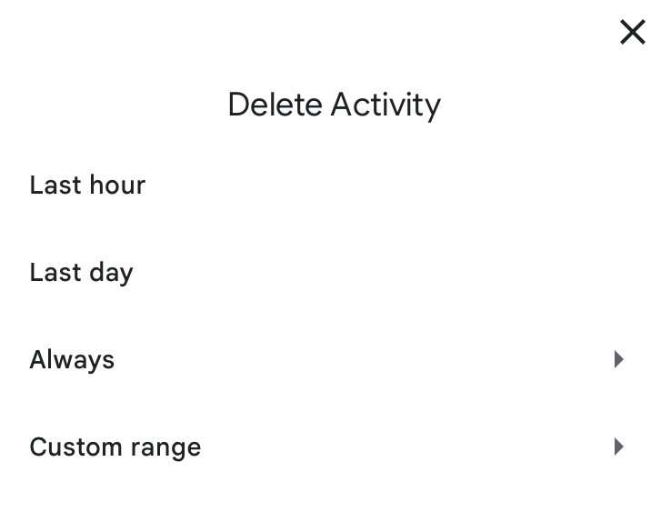 Select timeframe for Gemini activity deletion
