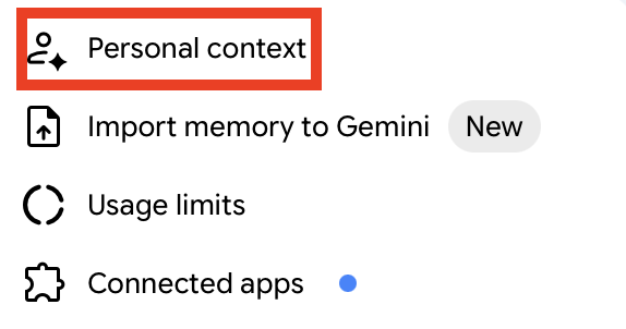 Gemini "Personal context" menu link