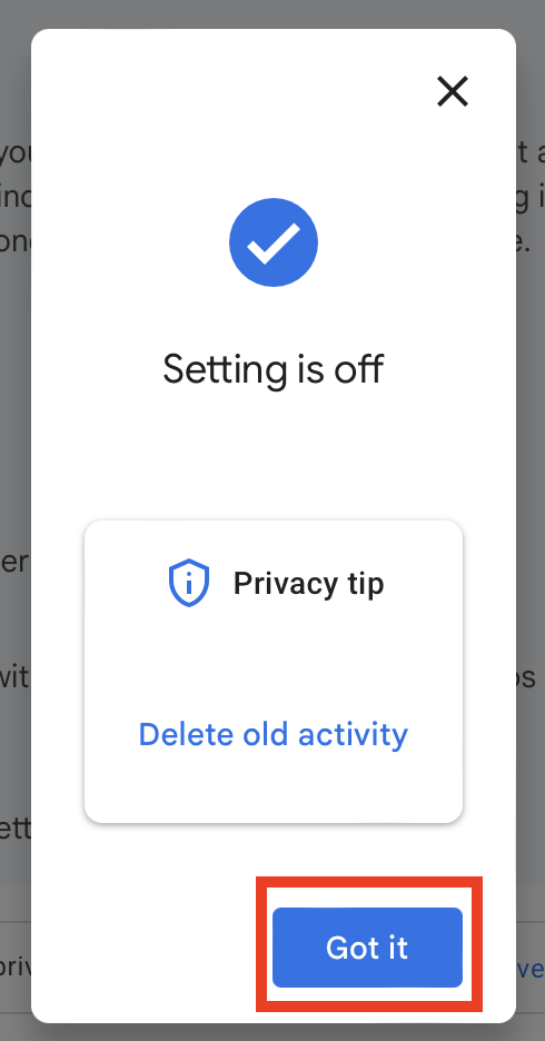Gemini "Setting is off" pop-up