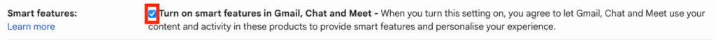 Gmail "Smart features" checkbox 