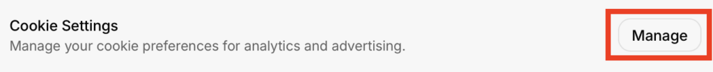 Grok "Manage" button next to 'Cookie Settings' 