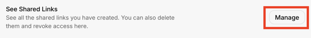 Grok "Manage" button next to 'See Shared Links' 
