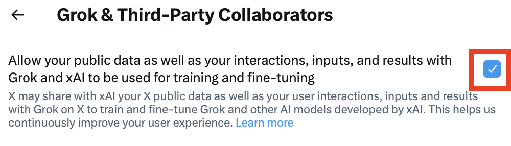 Grok training toggle 