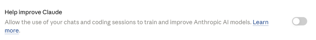 "Help improve Claude" toggled off