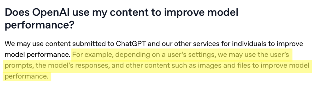 "Does OpenAI use my content to improve model performance?"