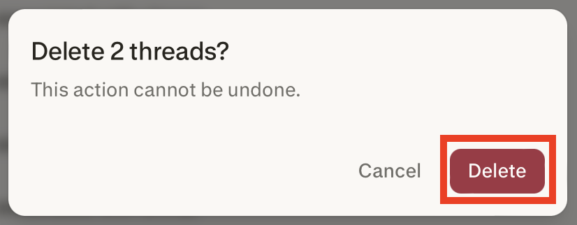 Pop-up in Perplexity asking if you want to delete threads